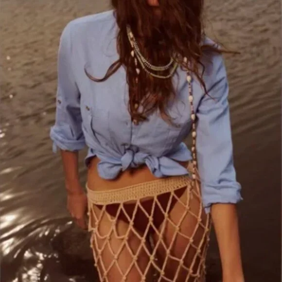 ZARA LINEN BLEND TAB SLEEVE SHIRT (Blue, XS) - Picture 2 of 6